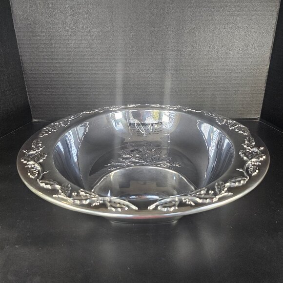 New Lenox Winter Theme Large Chip Dip Bowl Holly Berry Pattern Aluminum 14" - Picture 10 of 15